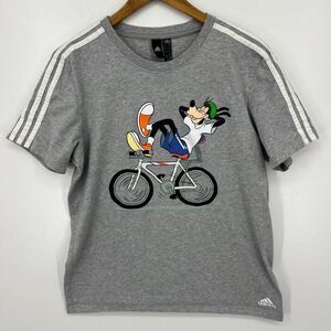 Adidas Disney Goofy Cycling T-Shirt Men's Size L Gray Short Sleeve Crew Neck